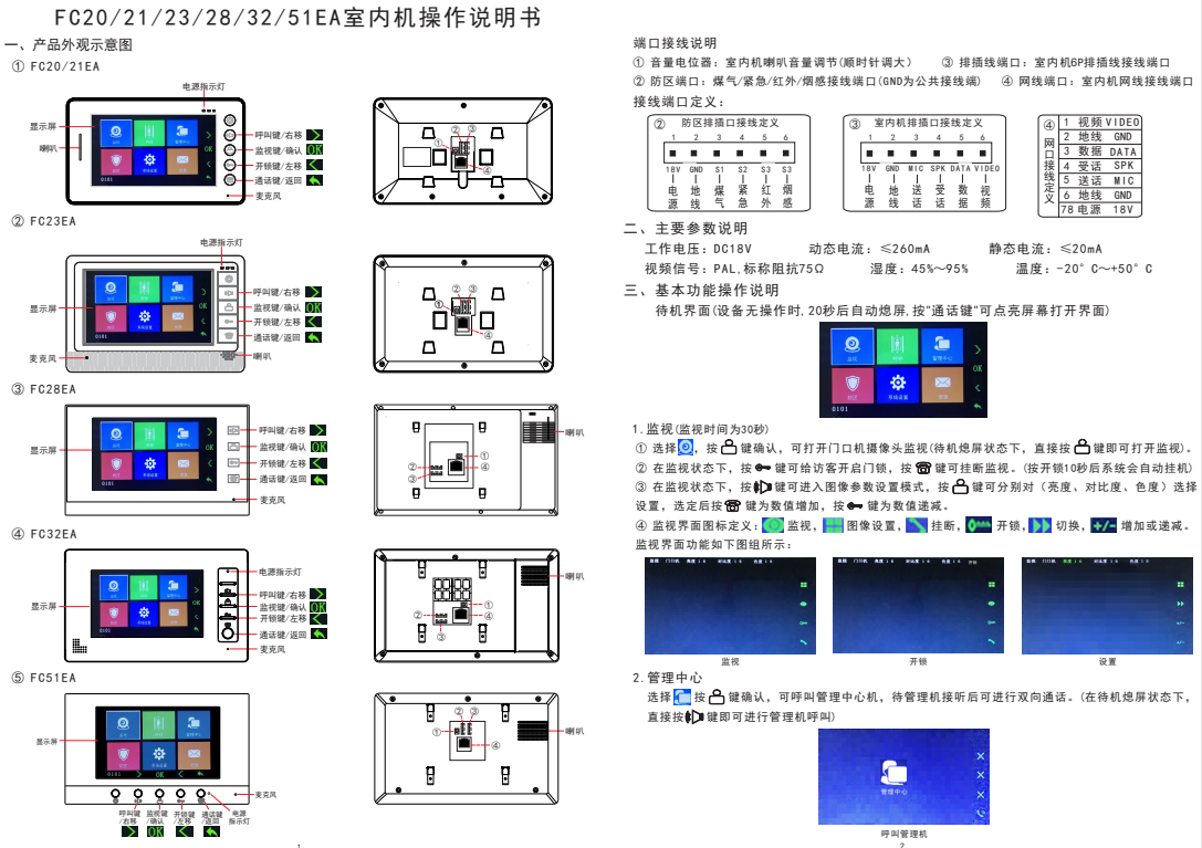 FC20-21-23-28-32-51 EA系统7寸分机 说明书